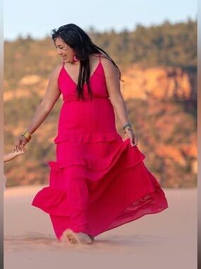 Flying Tomato Hot Pink Tiered Maxi Dress with Spaghetti Straps